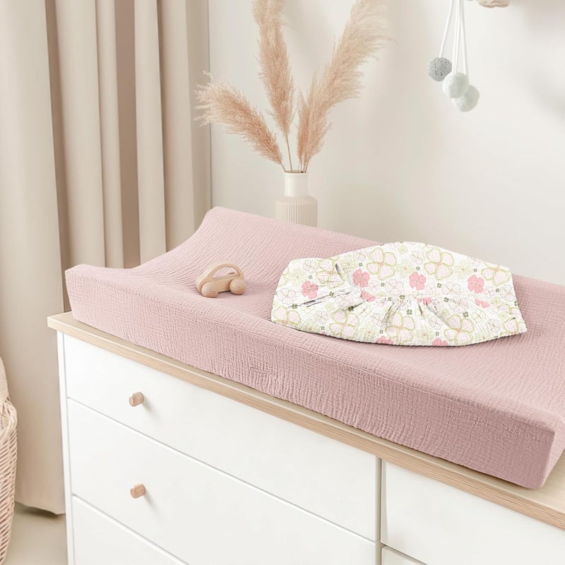 Bearmoss Changing Pad Cover, 2 Pack Muslin [100% Cotton] Diaper Changing Table Covers, 32'' x 16'' Soft Breathable Changing Pad Sheets for Unisex Baby Girls and Boys with Strap Holes (Pinkfloral) - Image 4